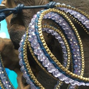 Leather and Crystal Wrap Bracelet